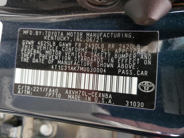 4T1C31AK7MU030004 - 2021 TOYOTA CAMRY LE BLUE photo 13