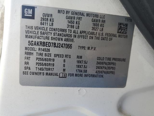 5GAKRBED7BJ247066 - 2011 BUICK ENCLAVE CXL 白色 照片 14