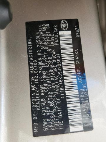 4T1BE46K09U296004 - 2009 TOYOTA CAMRY BASE BEIGE photo 12