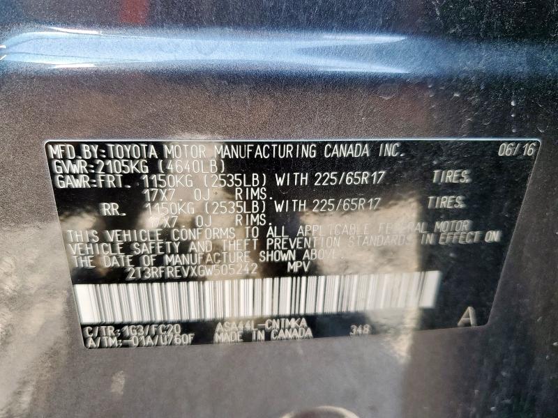 2T3RFREVXGW505242 - 2016 TOYOTA RAV4 XLE CHARCOAL photo 13