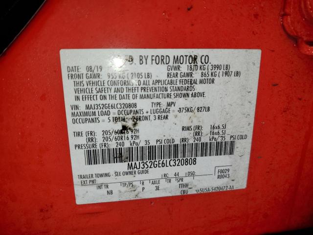 MAJ3S2GE6LC320808 - 2020 FORD ECOSPORT SE წითელი ფოტო 13