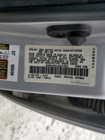 1NXBU4EE1AZ247901 - 2010 TOYOTA COROLLA BASE ვერცხლისფერი ფოტო 12