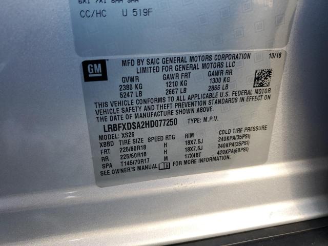 LRBFXDSA2HD077250 - 2017 BUICK ENVISION ESSENCE Արծաթագույն լուսանկար 13