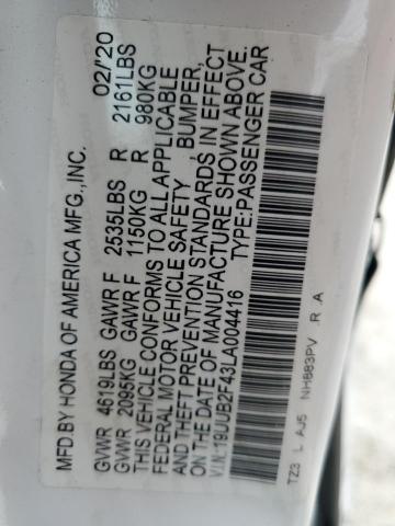 19UUB2F43LA004416 - 2020 ACURA TLX TECHNOLOGY WHITE photo 12