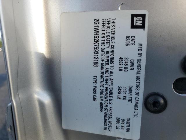 2G1WH52K759312188 - 2005 CHEVROLET IMPALA LS SILVER photo 12