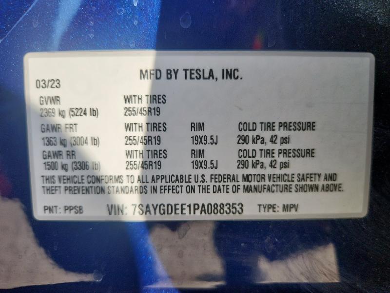 7SAYGDEE1PA088353 - 2023 TESLA MODEL Y ლურჯი ფოტო 12