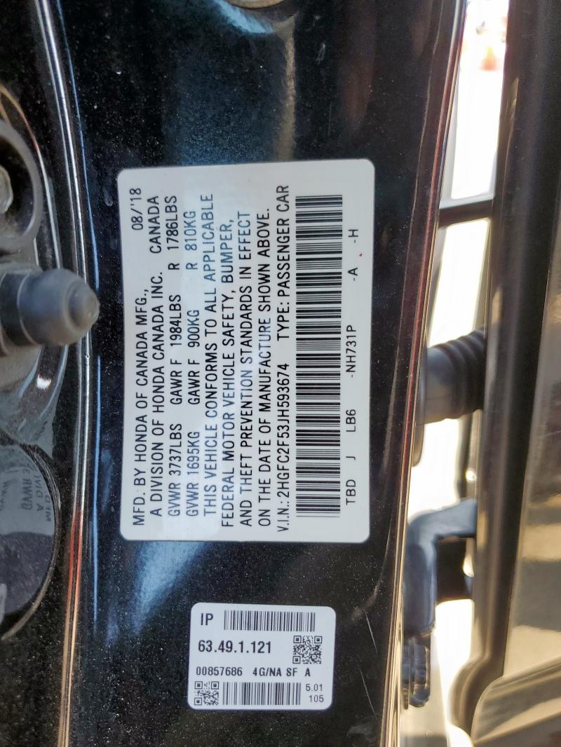 2HGFC2F53JH593674 - 2018 HONDA CIVIC LX Schwarz Foto 12