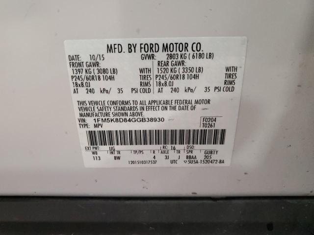 1FM5K8D84GGB38930 - 2016 FORD EXPLORER XLT WHITE photo 14