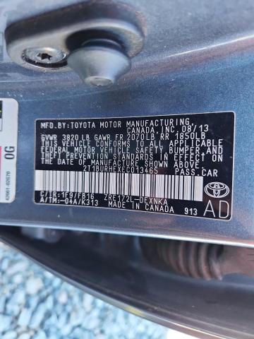 2T1BURHEXEC013465 - 2014 TOYOTA COROLLA L BLUE photo 12