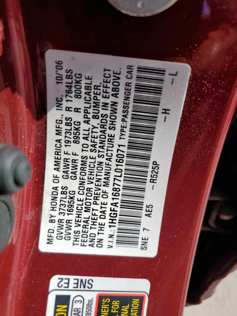 1HGFA16877L016071 - 2007 HONDA CIVIC EX 栗色 照片 12