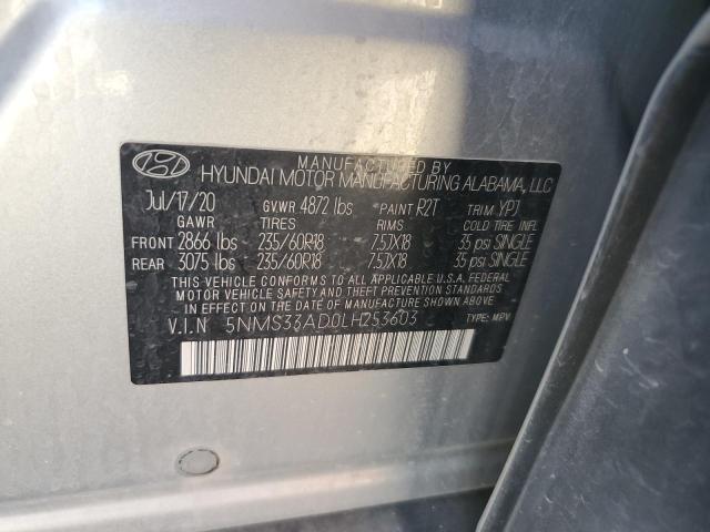 5NMS33AD0LH253603 - 2020 HYUNDAI SANTA FE SEL SILVER photo 13