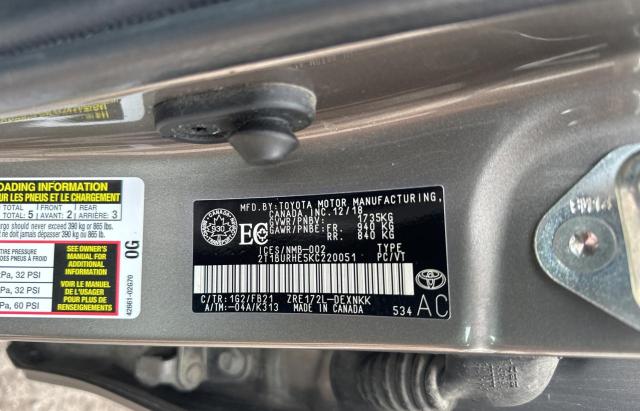 2T1BURHE5KC220051 - 2019 TOYOTA COROLLA L 棕色 照片 10