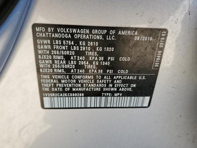 1V2SR2CA2KC599286 - 2019 VOLKSWAGEN ATLAS SEL SILVER photo 14