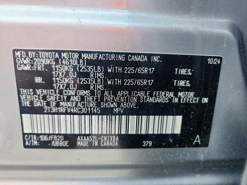 2T3H1RFV4RC301145 - 2024 TOYOTA RAV4 LE SILVER photo 13