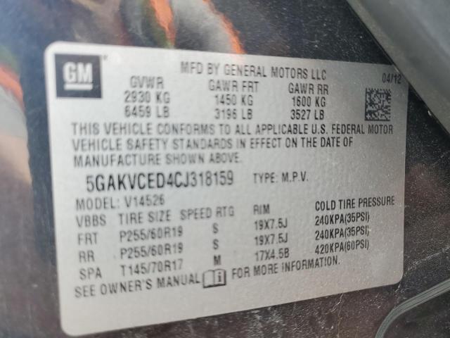 5GAKVCED4CJ318159 - 2012 BUICK ENCLAVE 黑色 照片 13