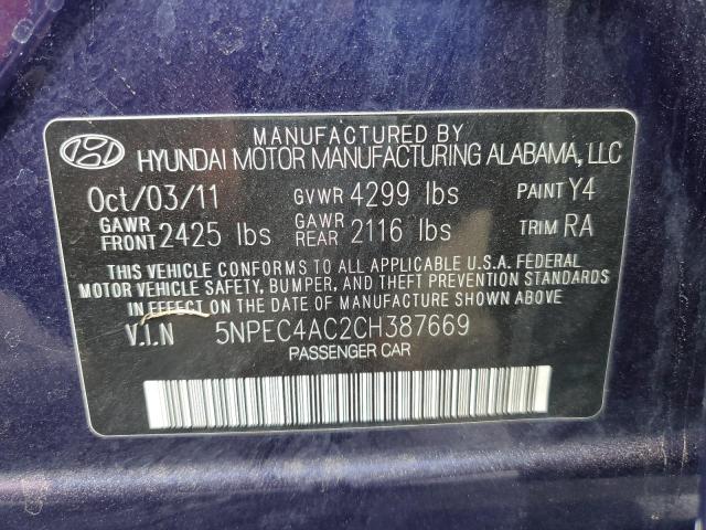 5NPEC4AC2CH387669 - 2012 HYUNDAI SONATA SE 蓝色 照片 12