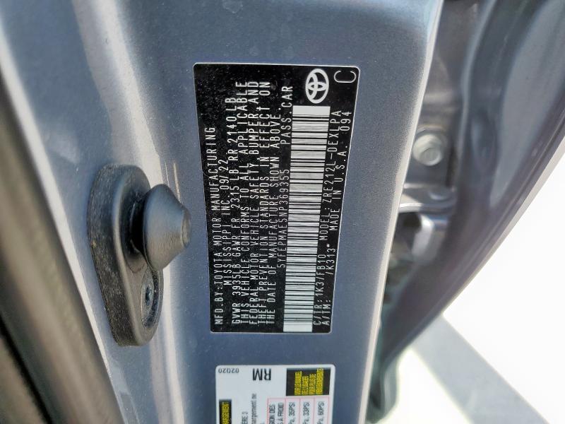 5YFEPMAE5NP369355 - 2022 TOYOTA COROLLA LE 蓝色 照片 13