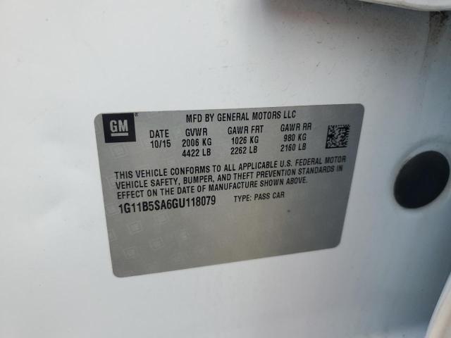 1G11B5SA6GU118079 - 2016 CHEVROLET MALIBU LIM LS WHITE photo 12