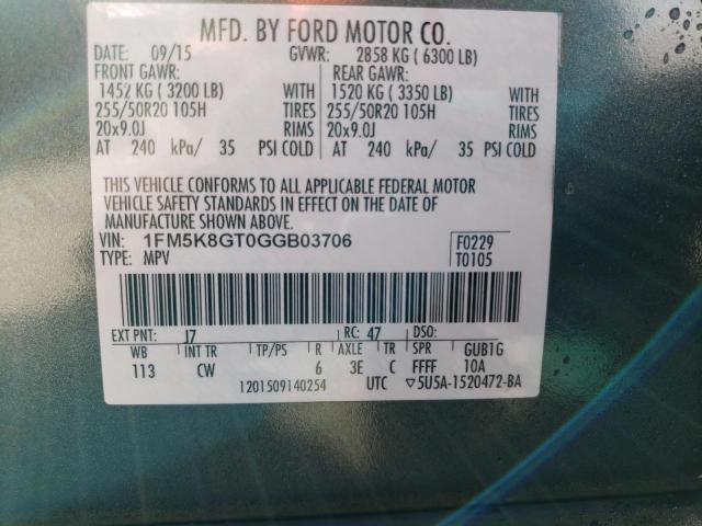 1FM5K8GT0GGB03706 - 2016 FORD EXPLORER SPORT 石墨色 照片 13