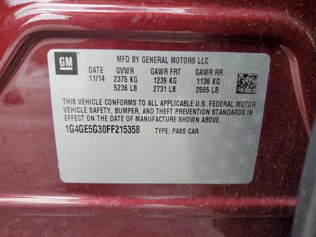 1G4GE5G30FF215358 - 2015 BUICK LACROSSE PREMIUM MAROON photo 12