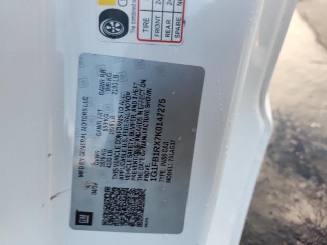 1G1FB1RX7K0147275 - 2019 CHEVROLET CAMARO LS WHITE photo 12