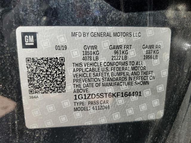 1G1ZD5ST6KF164491 - 2019 CHEVROLET MALIBU LT 黑色 照片 12