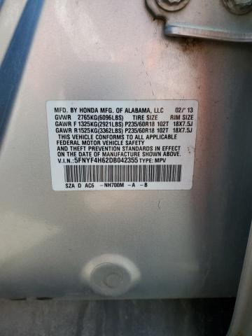 5FNYF4H62DB042355 - 2013 HONDA PILOT EXL 银色 照片 13