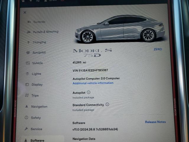 5YJSA1E22HF193397 - 2017 TESLA MODEL S SILVER photo 9
