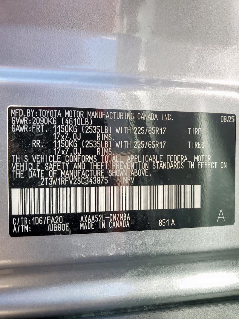 2T3W1RFV2SC343875 - 2025 TOYOTA RAV4 XLE ვერცხლისფერი ფოტო 13