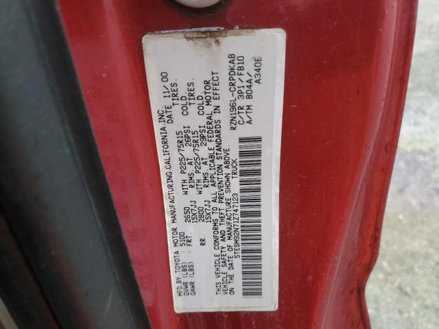 5TESM92N71Z747123 - 2001 TOYOTA TACOMA XTRACAB PRERUNNER წითელი ფოტო 12