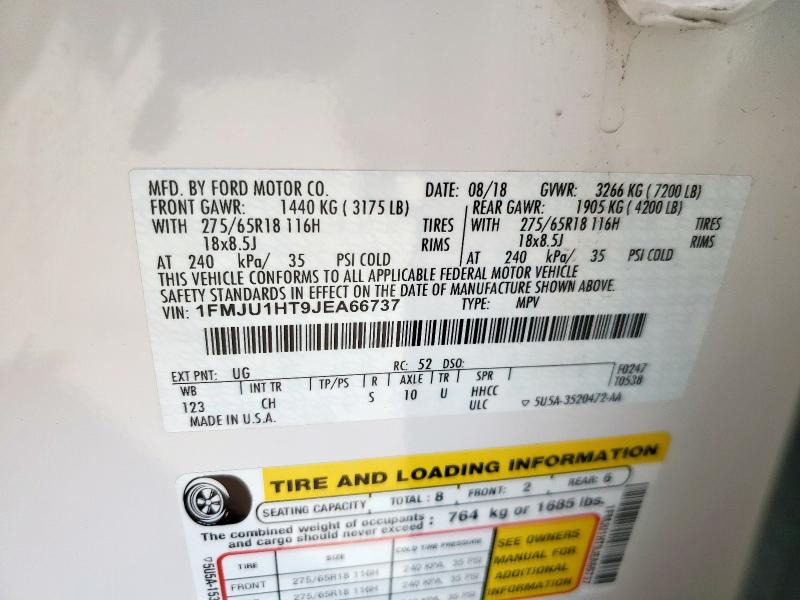 1FMJU1HT9JEA66737 - 2018 FORD EXPEDITION XLT WHITE photo 13