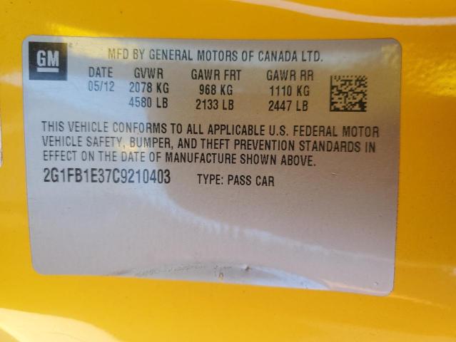 2G1FB1E37C9210403 - 2012 CHEVROLET CAMARO LT ყვითელი ფოტო 12