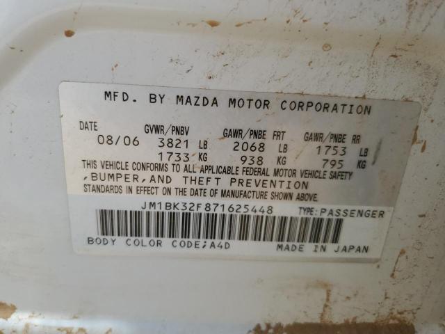JM1BK32F871625448 - 2007 MAZDA 3 I WHITE photo 12