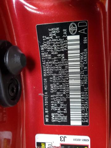 2T1BU4EE4DC918807 - 2013 TOYOTA COROLLA BASE 红色 照片 13