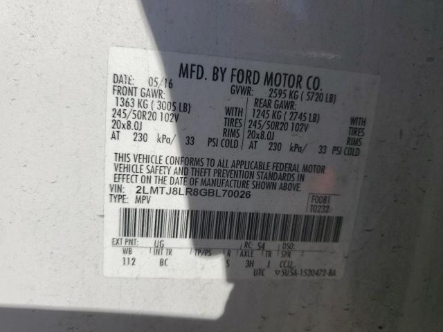 2LMTJ8LR8GBL70026 - 2016 LINCOLN MKX RESERVE WHITE photo 13