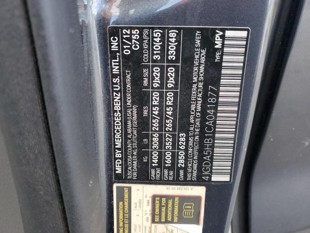 4JGDA5HB1CA041877 - 2012 MERCEDES-BENZ ML 350 4MATIC GRAY photo 13