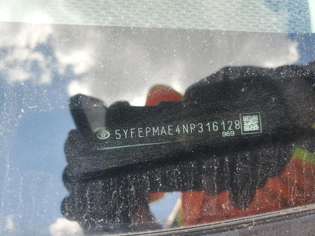 5YFEPMAE4NP316128 - 2022 TOYOTA COROLLA LE BLUE photo 12