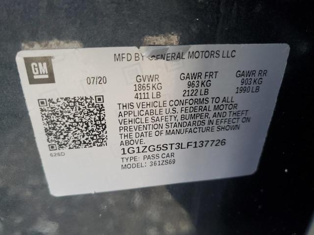 1G1ZG5ST3LF137726 - 2020 CHEVROLET MALIBU RS CHARCOAL photo 12