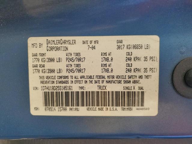 1D7HU18D25S105161 - 2005 DODGE RAM 1500 ST BLUE photo 13