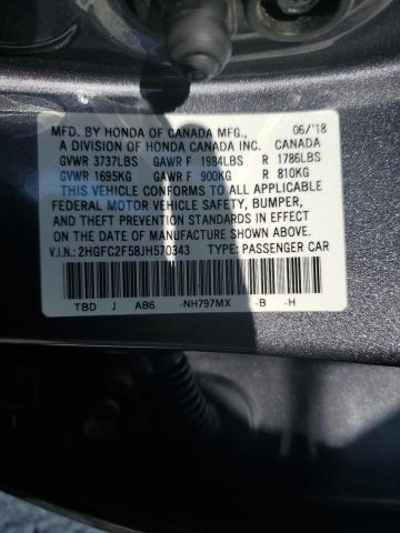 2HGFC2F58JH570343 - 2018 HONDA CIVIC LX GRAY photo 13
