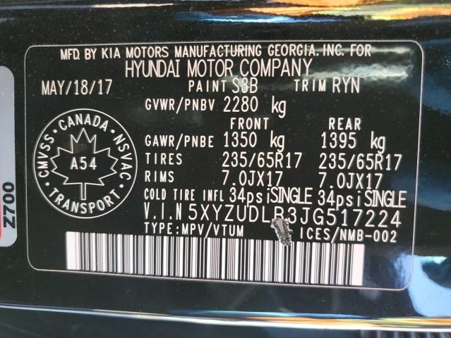 5XYZUDLB3JG517224 - 2018 HYUNDAI SANTA FE S BLACK photo 14