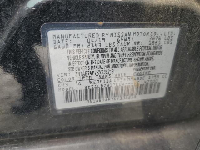 3N1AB7AP7KY338218 - 2019 NISSAN SENTRA S Czarny zdjęcie 12