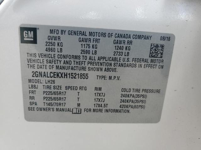 2GNALCEKXH1521855 - 2017 CHEVROLET EQUINOX LT WHITE photo 13