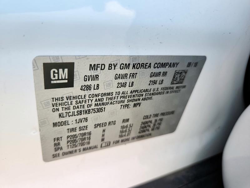 KL7CJLSB1KB753051 - 2019 CHEVROLET TRAX 1LT 白色 照片 13