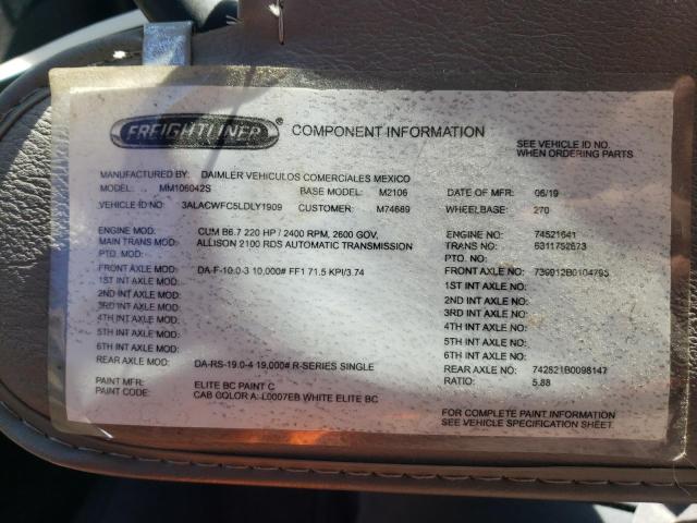 3ALACWFC5LDLY1909 - 2020 FREIGHTLINER M2 106 MEDIUM DUTY WHITE photo 10