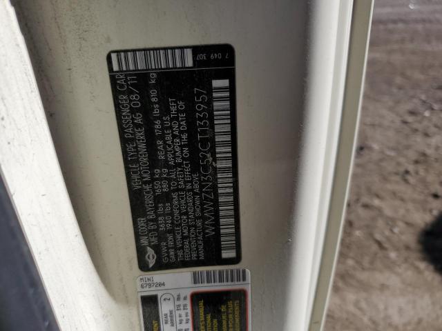 WMWZN3C52CT133957 - 2012 MINI COOPER თეთრი ფოტო 12