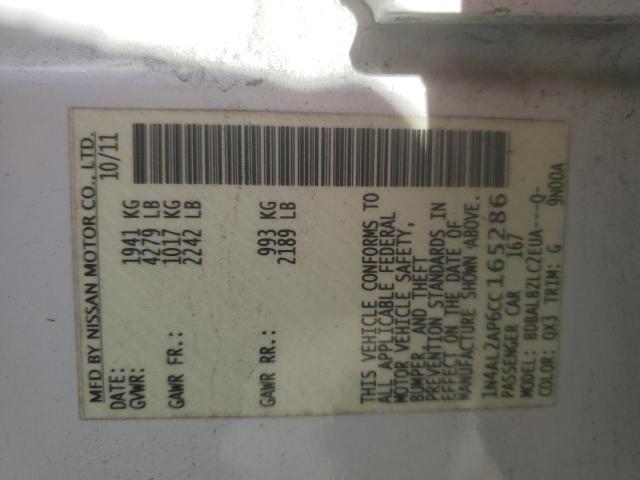 1N4AL2AP6CC165286 - 2012 NISSAN ALTIMA BASE WHITE photo 12