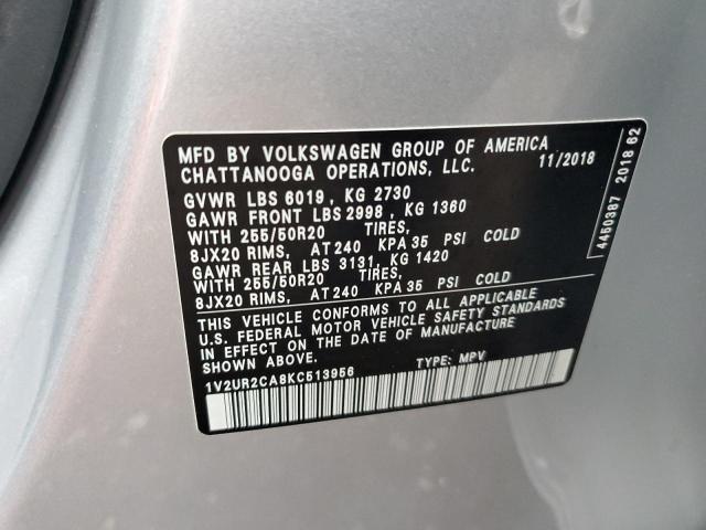 1V2UR2CA8KC513956 - 2019 VOLKSWAGEN ATLAS SE SILVER photo 13