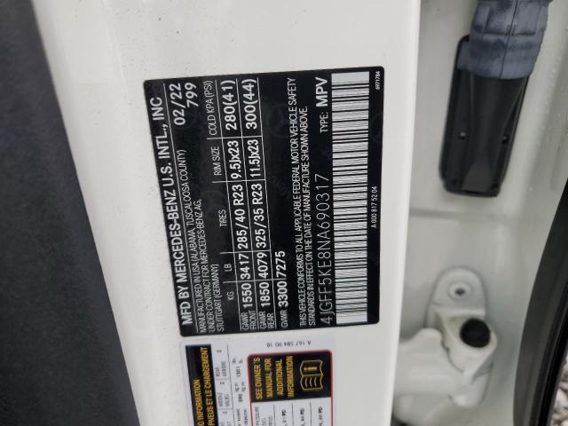 4JGFF5KE8NA690317 - 2022 MERCEDES-BENZ GLS 450 4MATIC WHITE photo 13