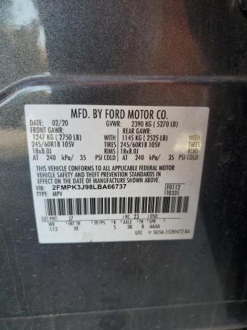 2FMPK3J98LBA66737 - 2020 FORD EDGE SEL შავი ფოტო 12